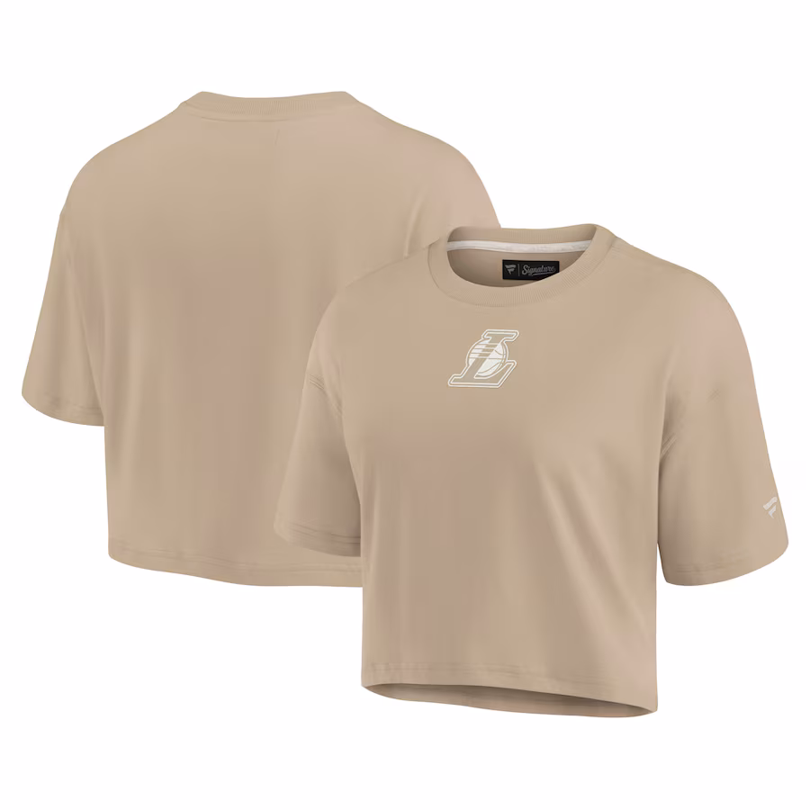 Women's Los Angeles Lakers Fanatics Khaki Elements Super Soft Boxy Cropped T-Shirt
