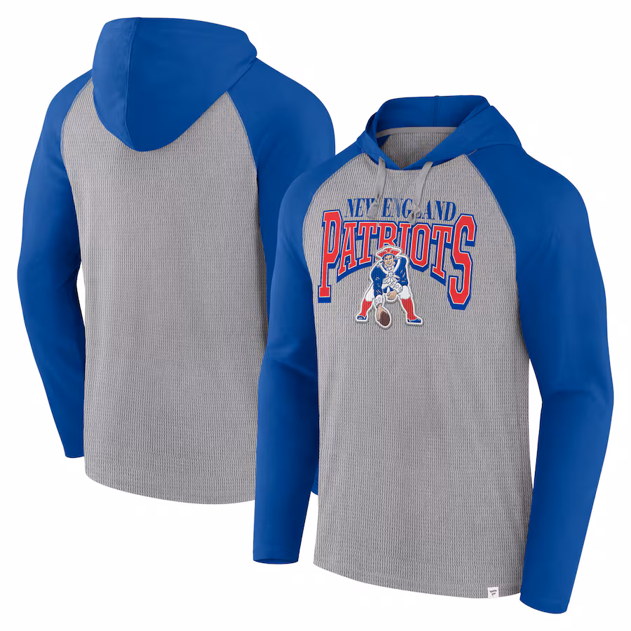 Men's New England Patriots Fanatics Gray/Royal Under Center Long Sleeve Hoodie T-Shirt