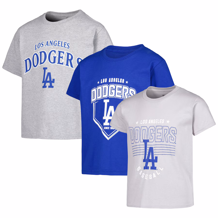 Youth Los Angeles Dodgers Stitches Gray/Royal/Heather Gray 3-Piece T-Shirt Combo Set