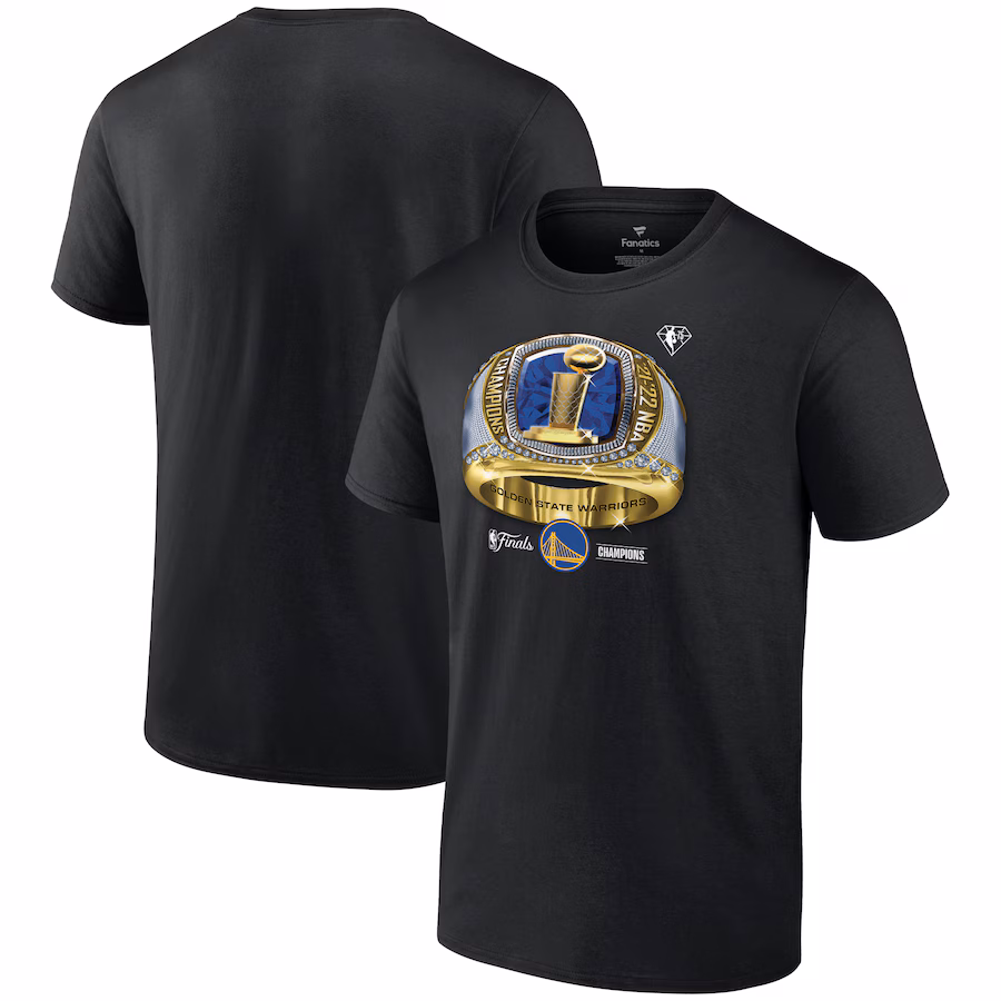 Men's Golden State Warriors Fanatics Black 2022 NBA Finals Champions Bling Ring T-Shirt