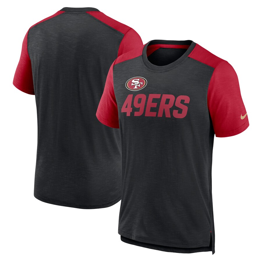 Men's San Francisco 49ers Nike Heathered Black Color Block Team Name T-Shirt