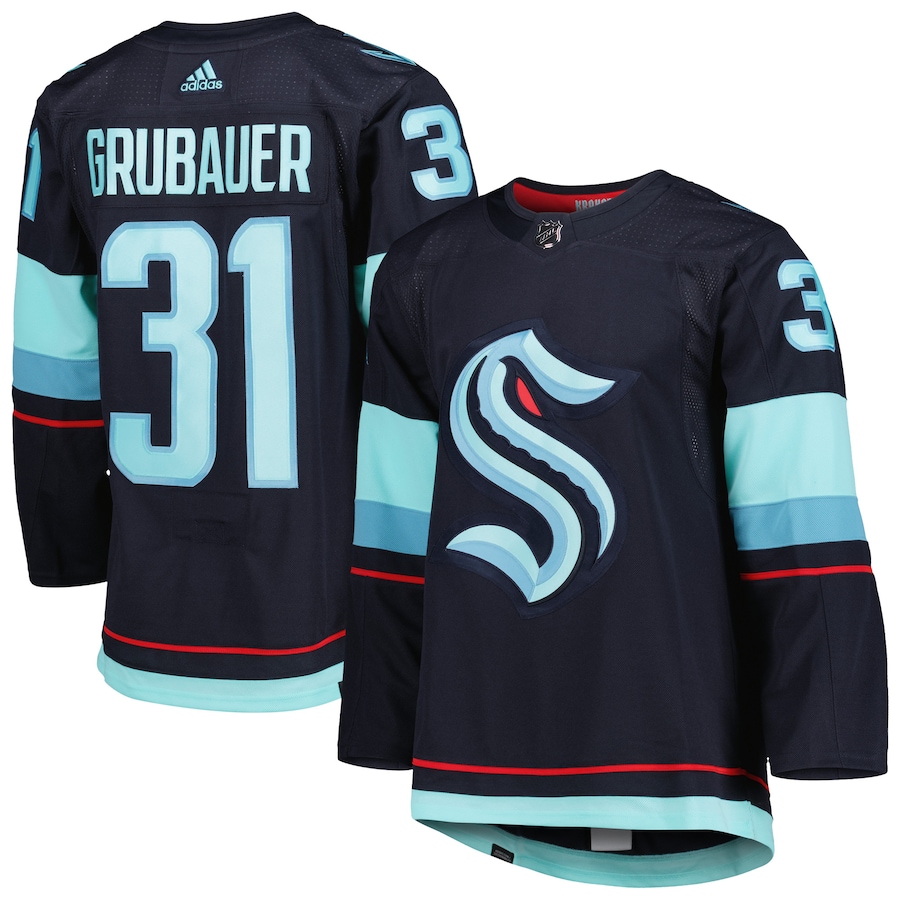 Men's Seattle Kraken Philipp Grubauer adidas Navy Home Primegreen Authentic Player Jersey