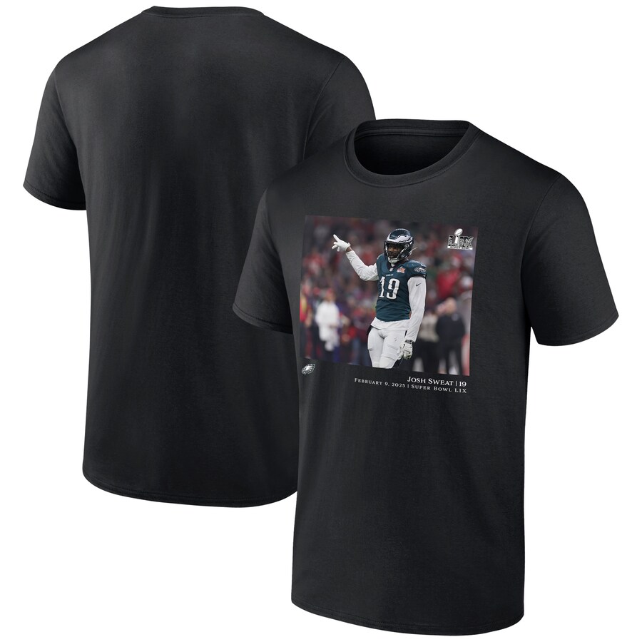 Men's Philadelphia Eagles Josh Sweat Black NFL Flash Features Super Bowl LIX Champions T-Shirt