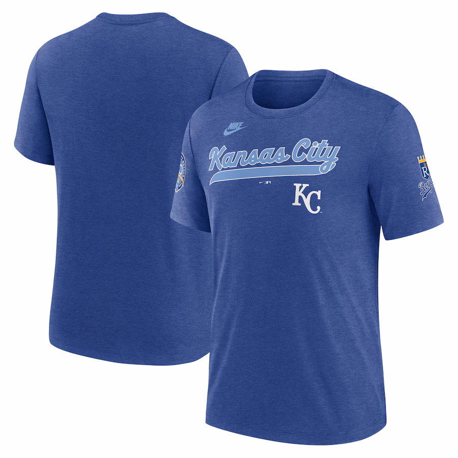 Men's Kansas City Royals Nike Heather Royal Cooperstown Collection Eras Tri-Blend T-Shirt