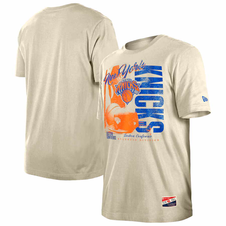 Men's New York Knicks New Era Cream Distressed Throwback Vintage Color Pack T-Shirt