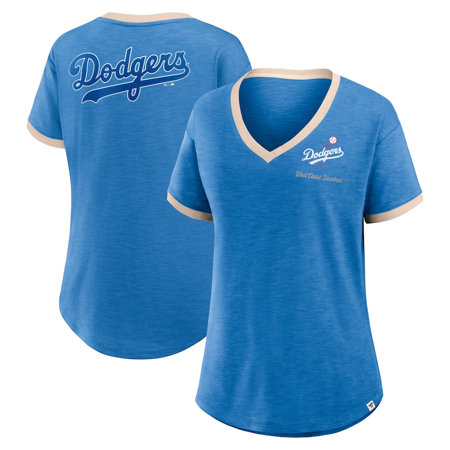 Women's Los Angeles Dodgers Fanatics Royal Binge Worthy Stadium Slub V-Neck T-Shirt