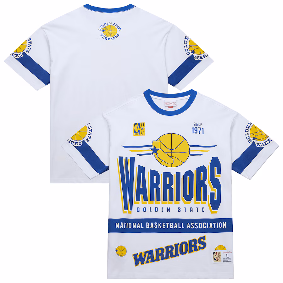 Unisex Golden State Warriors  Mitchell & Ness White Hardwood Classics Vintage Team Origins Premium T-Shirt