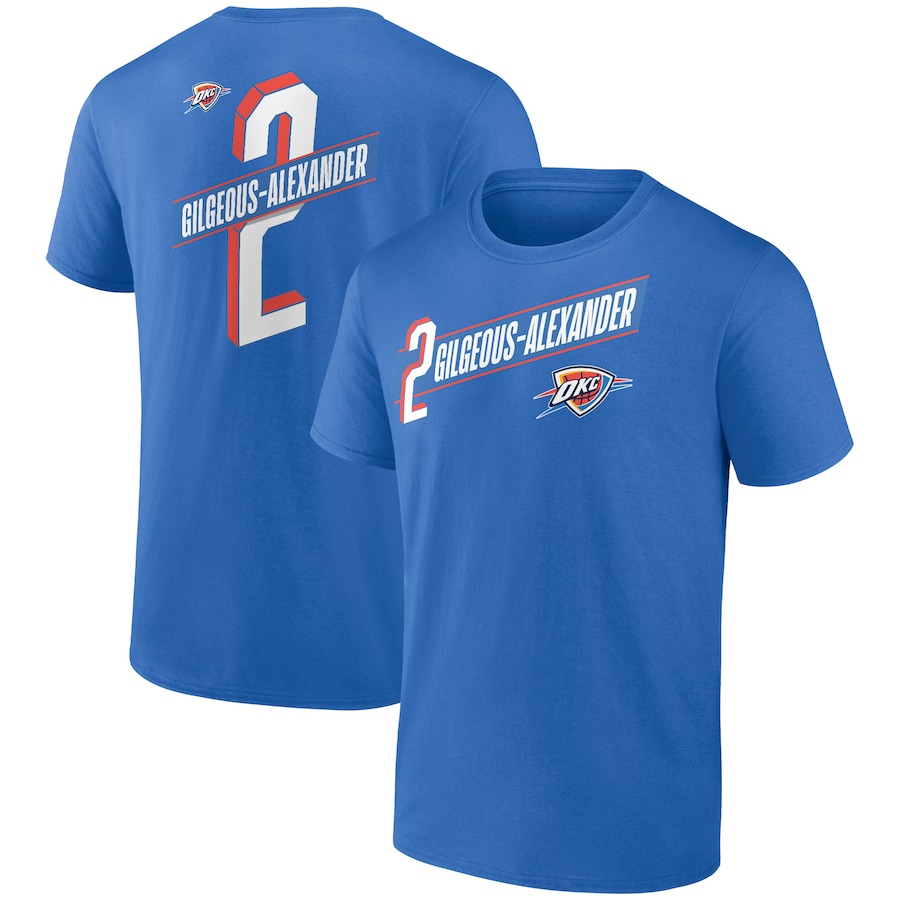 Men's Oklahoma City Thunder Shai Gilgeous-Alexander Blue Full-Court Press Name & Number T-Shirt