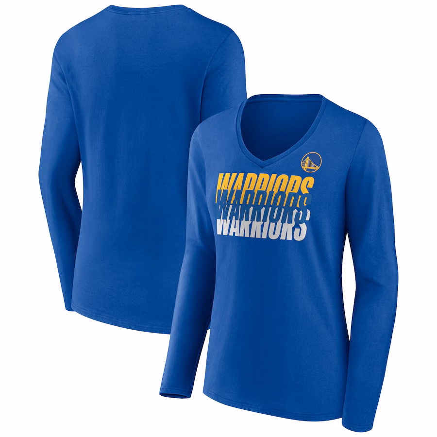 Women's Golden State Warriors  Fanatics Royal Iconic Tumble Long Sleeve V-Neck T-Shirt