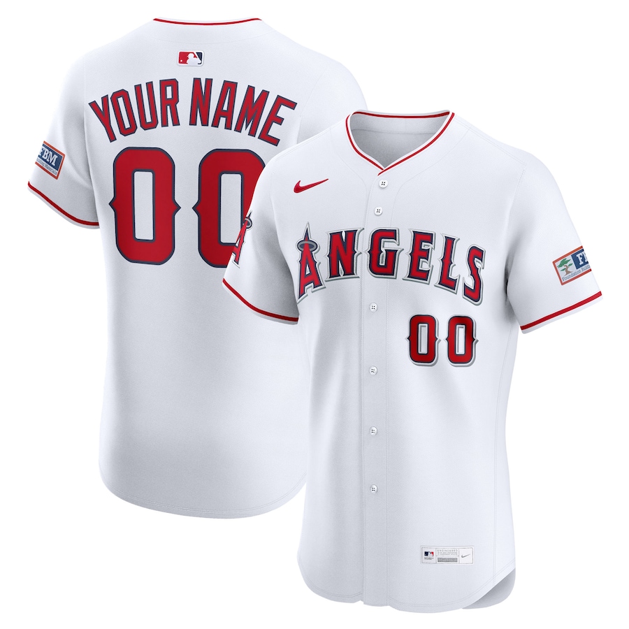 Men's Los Angeles Angels Nike White Home Elite Sponsor Patch Custom Jersey