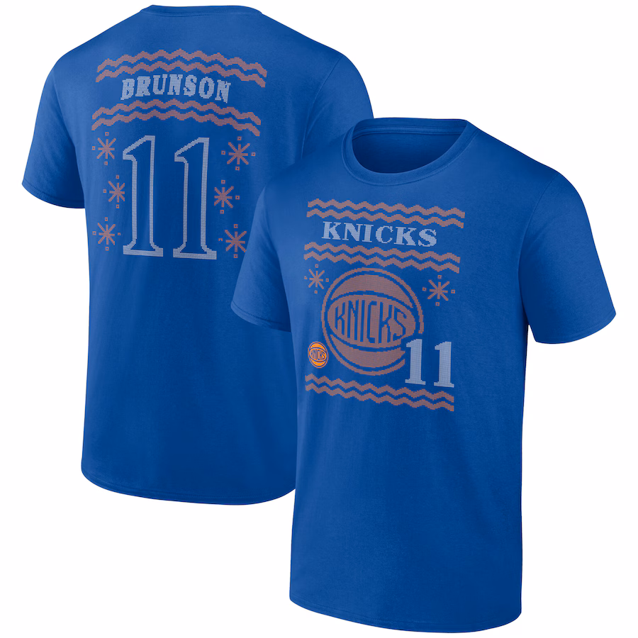 Men's New York Knicks Jalen Brunson Blue Ugly Sweater Name & Number T-Shirt