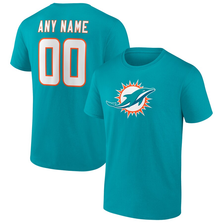 Men's Miami Dolphins Aqua Team Authentic Personalized Name & Number T-Shirt