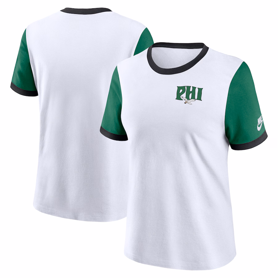 Women's Philadelphia Eagles Nike White/Kelly Green Rewind Ringer T-Shirt
