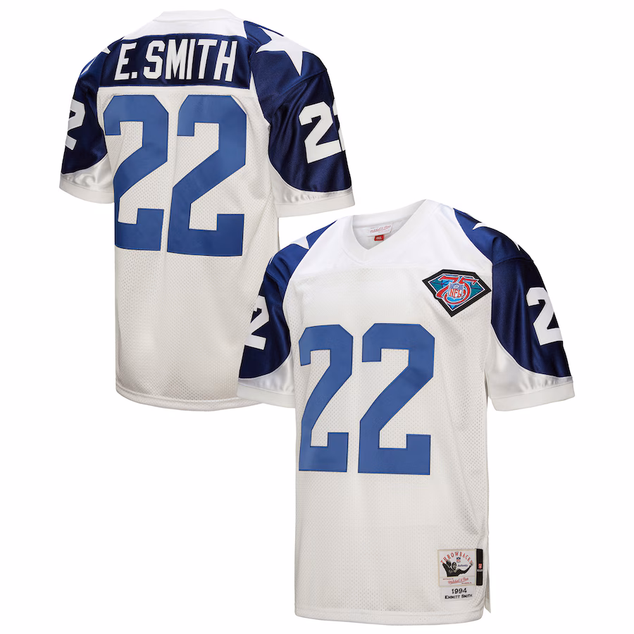 Men's Dallas Cowboys 1994 Emmitt Smith Mitchell & Ness White Authentic Throwback Retired Player Jersey