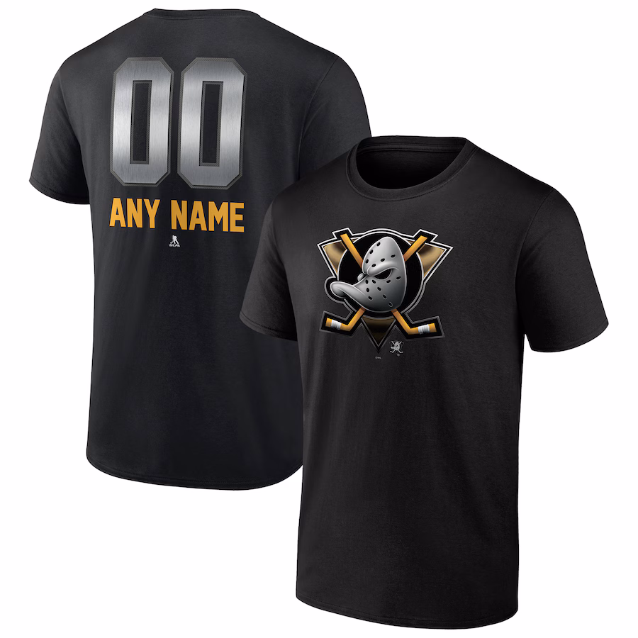 Men's Anaheim Ducks Black Personalized Midnight Mascot Logo T-Shirt
