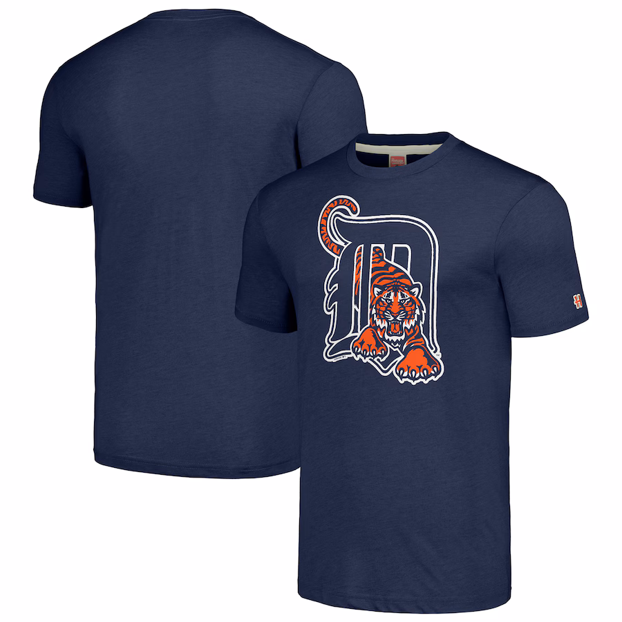 Men's Detroit Tigers Homage Navy Cooperstown Collection Hand-Drawn Logo Tri-Blend T-Shirt