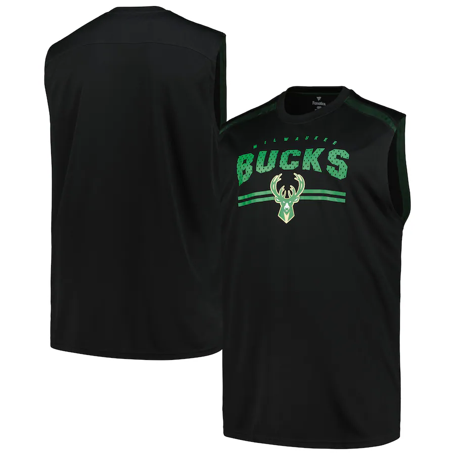 Men's Milwaukee Bucks Fanatics Black Big & Tall Birdseye Muscle Tank Top