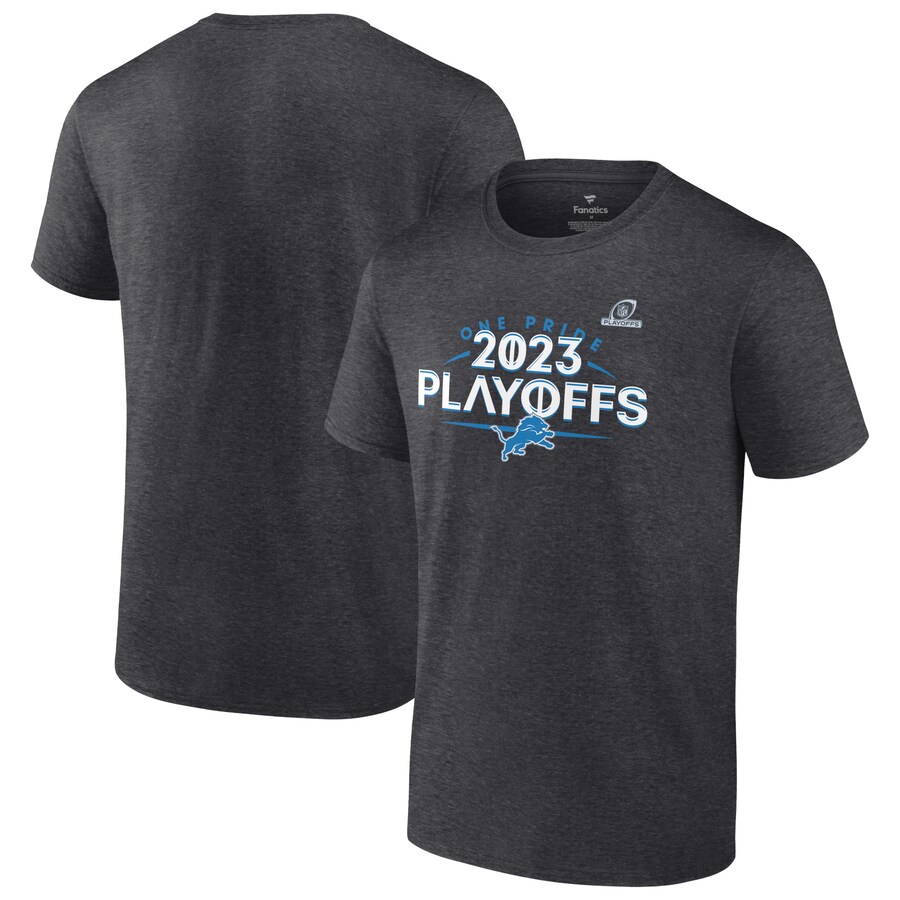Men's Detroit Lions  Fanatics Heather Charcoal 2023 NFL Playoffs T-Shirt