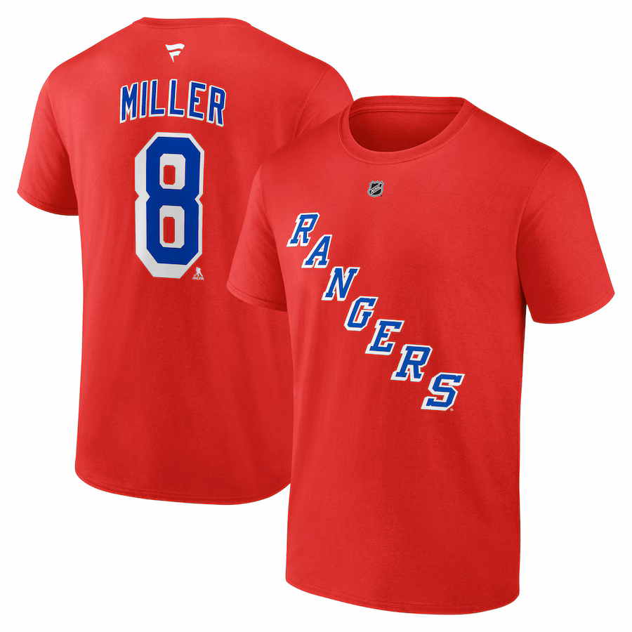 Men's New York Rangers J.T. Miller Fanatics Red Authentic Stack Name & Number T-Shirt