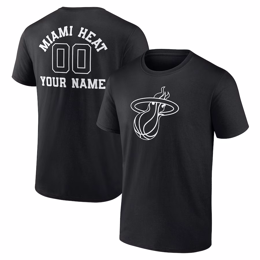 Men's Miami Heat Black Personalized Name & Number Monochrome T-Shirt