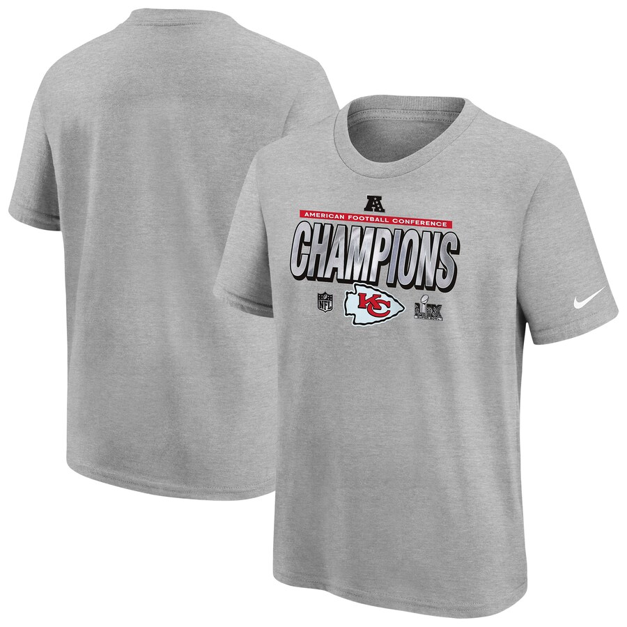 Youth Kansas City Chiefs Nike Heather Gray 2024 AFC Champions Locker Room Trophy Collection T-Shirt