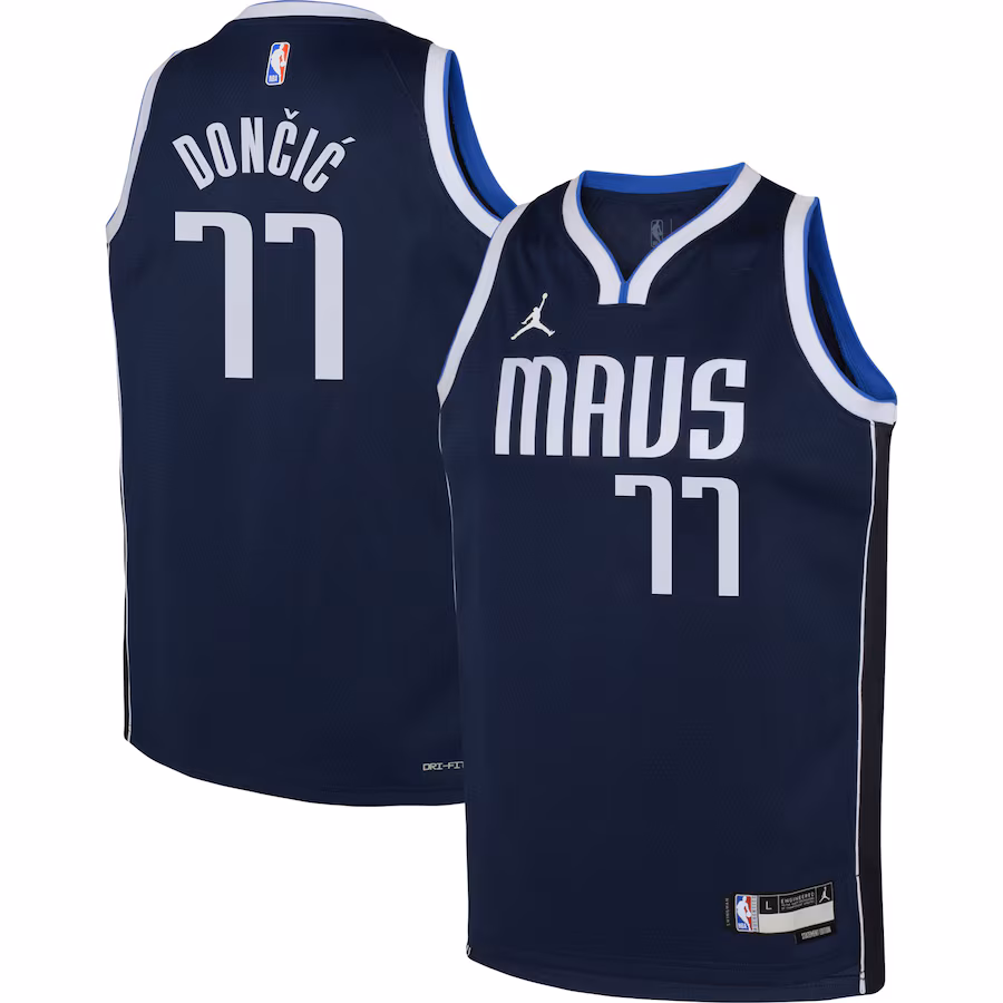Youth Dallas Mavericks Luka Doncic Jordan Brand Navy Swingman Jersey - Statement Edition
