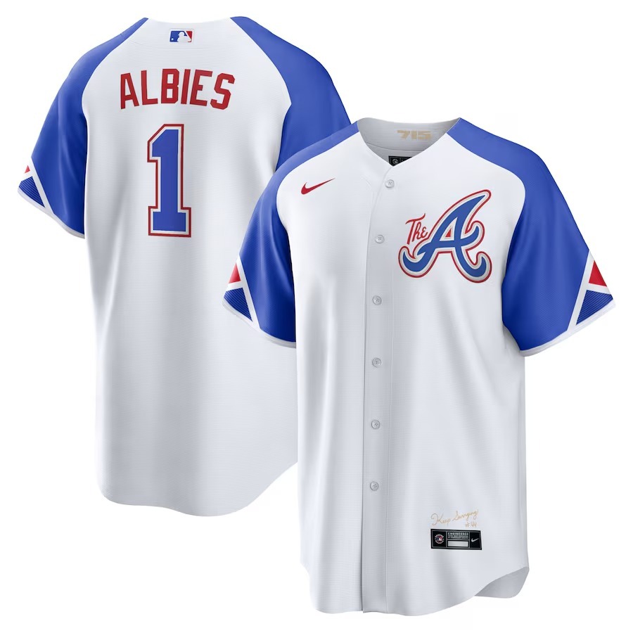 Men's Atlanta Braves Ozzie Albies Nike White City Connect Replica Player Jersey