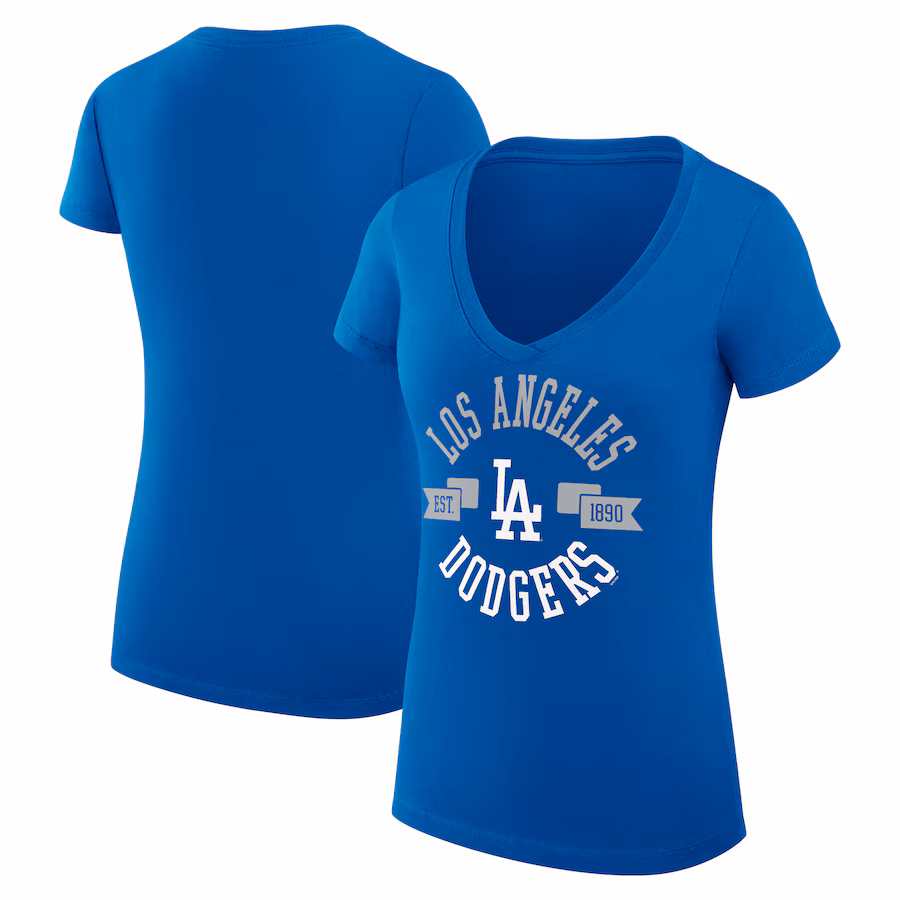 Women's Los Angeles Dodgers G-III 4Her by Carl Banks Royal City Graphic V-Neck Fitted T-Shirt