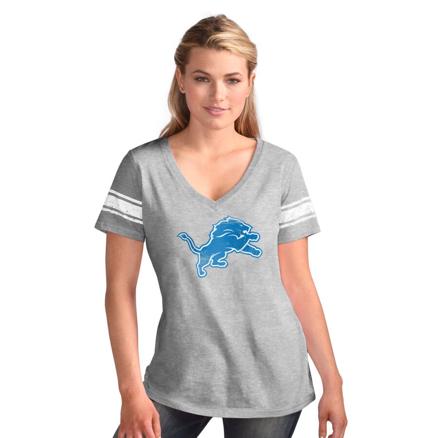 Women's Detroit Lions  G-III 4Her by Carl Banks Heather Gray First Pick Distressed V-Neck T-Shirt