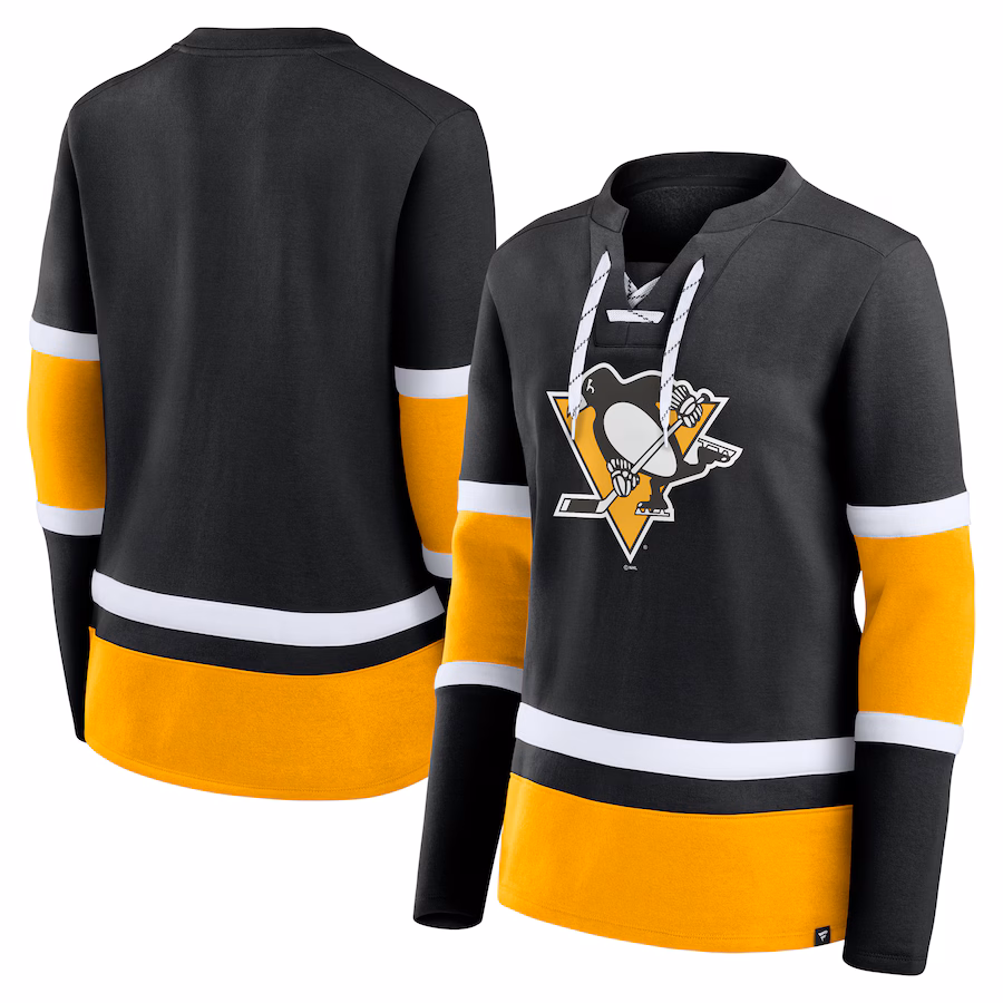 Women's Pittsburgh Penguins Fanatics Black Prime Time Lace-Up Long Sleeve T-Shirt