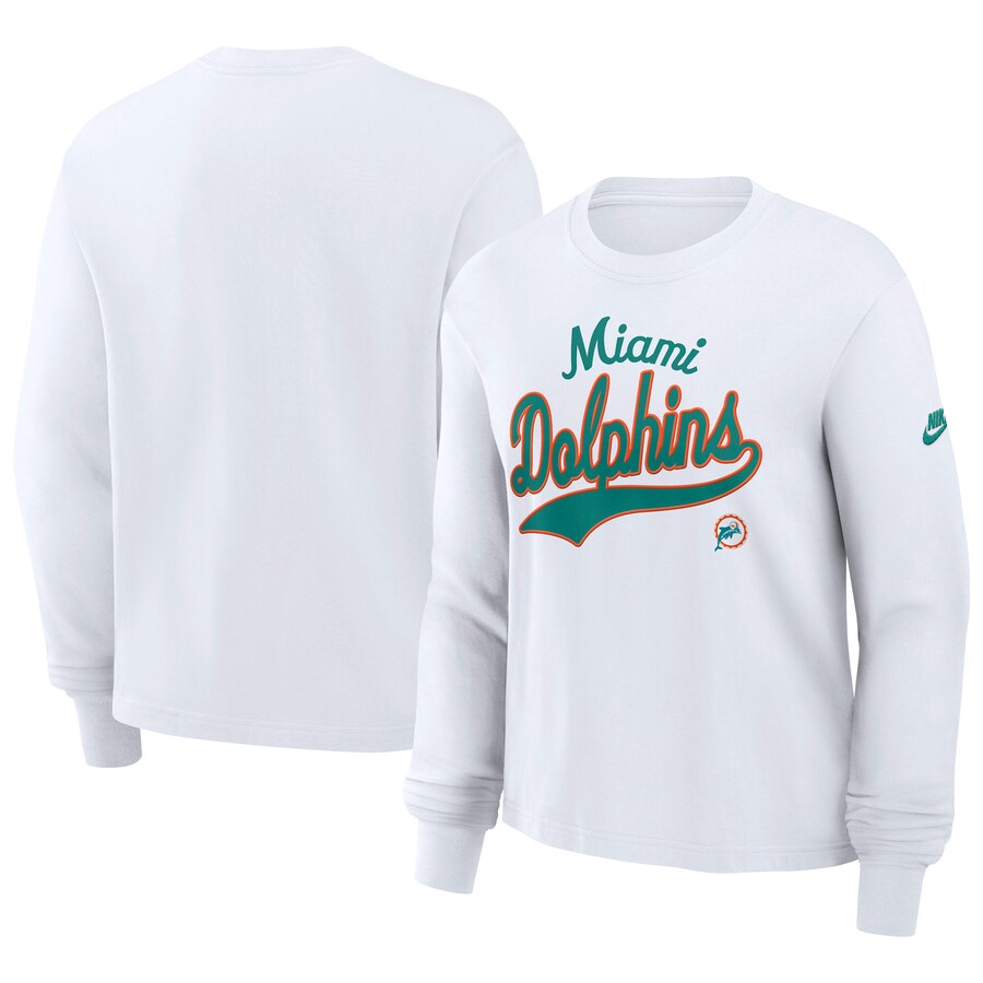 Women's Miami Dolphins Nike White Essential Long Sleeve Boxy T-Shirt
