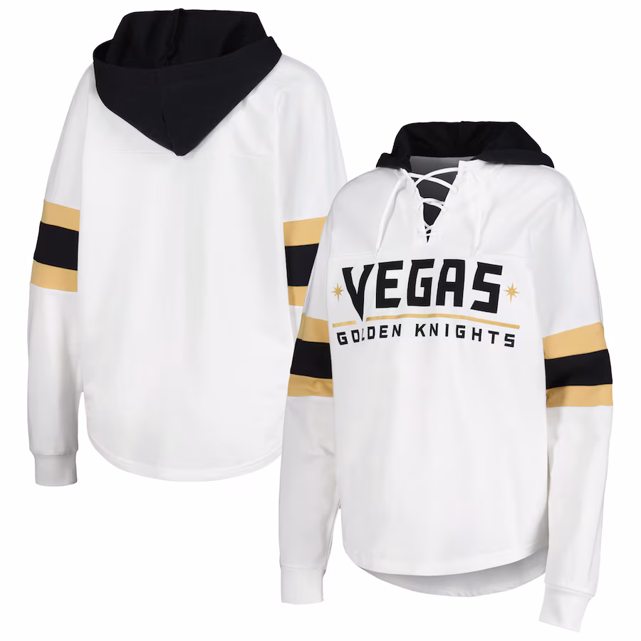 Women's Vegas Golden Knights G-III 4Her by Carl Banks White/Black Goal Zone Long Sleeve Lace-Up Hoodie T-Shirt