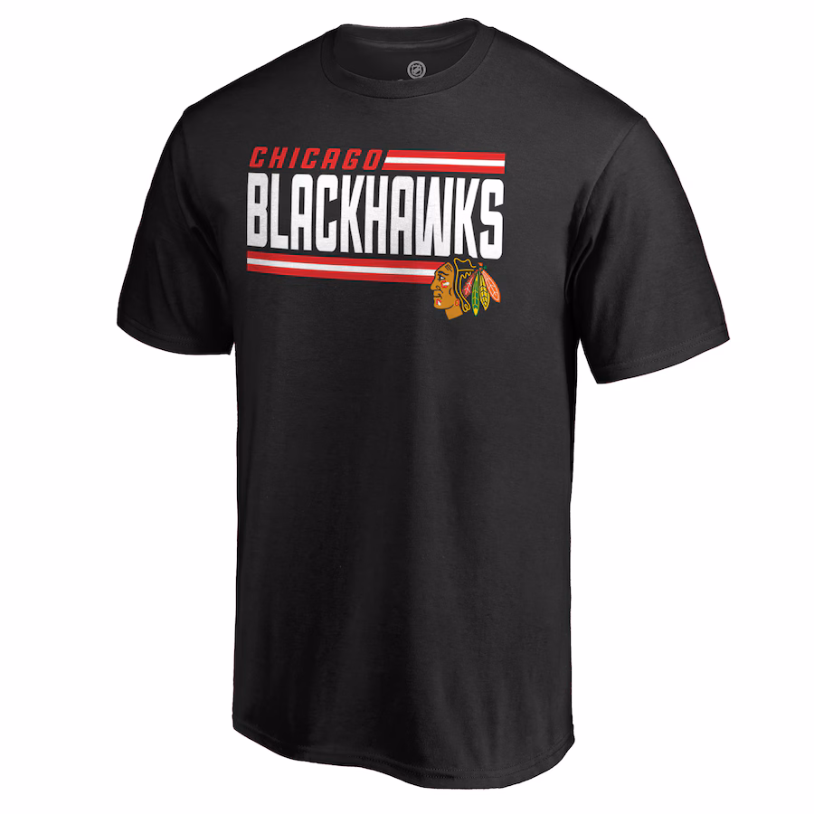 Men's Chicago Blackhawks Black Iconic Collection On Side Stripe T-Shirt