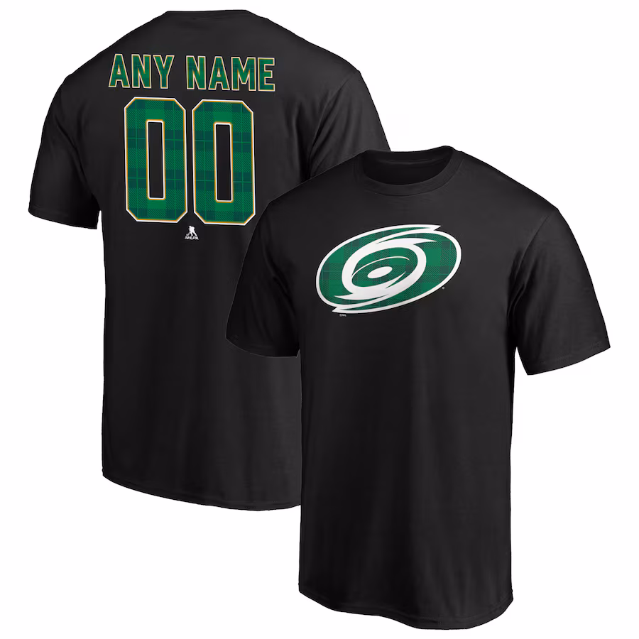 Men's Carolina Hurricanes Black Emerald Plaid Personalized Name & Number T-Shirt