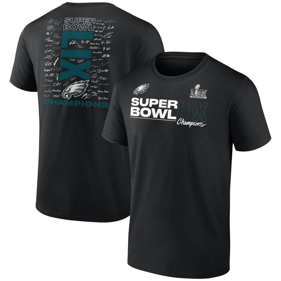 Men's Philadelphia Eagles Fanatics Black Super Bowl LIX Champions Big & Tall Roster Autograph Signing T-Shirt