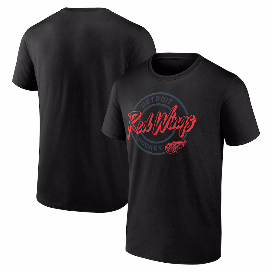 Men's Detroit Red Wings Black Color Block Puck T-Shirt