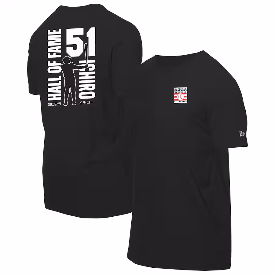 Men's Seattle Mariners Ichiro Suzuki New Era Black 2025 National Baseball Hall of Fame Graphic T-Shirt