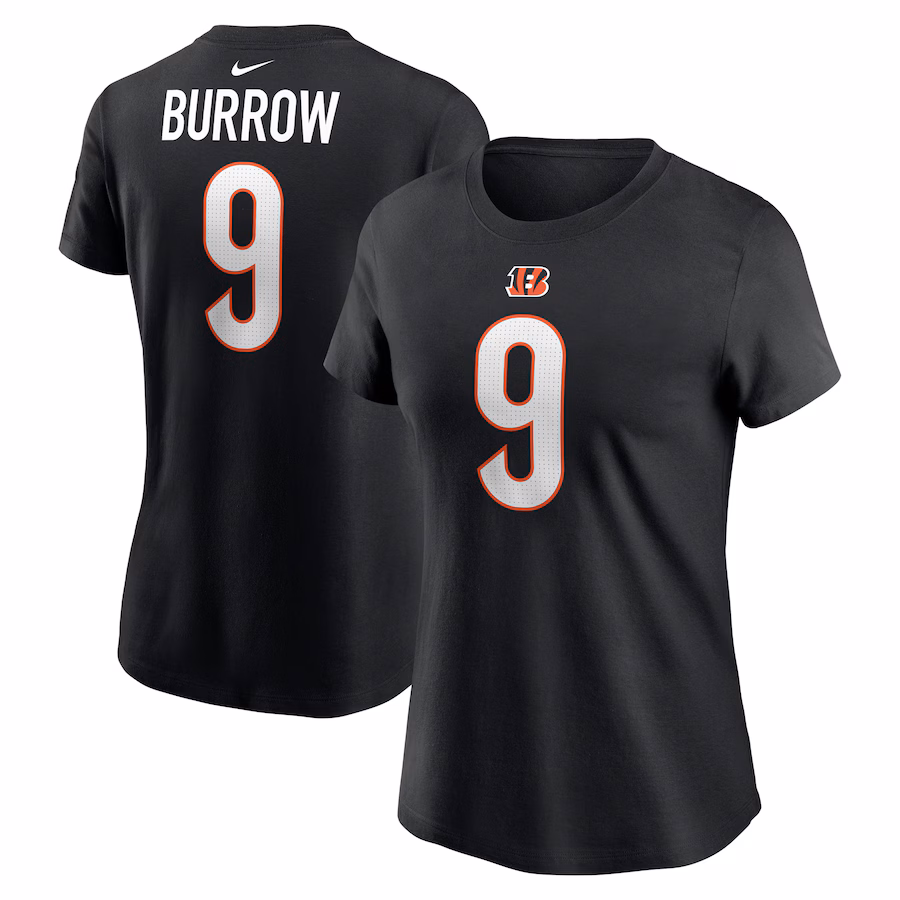 Women's Cincinnati Bengals Joe Burrow Nike Black Player Name & Number T-Shirt