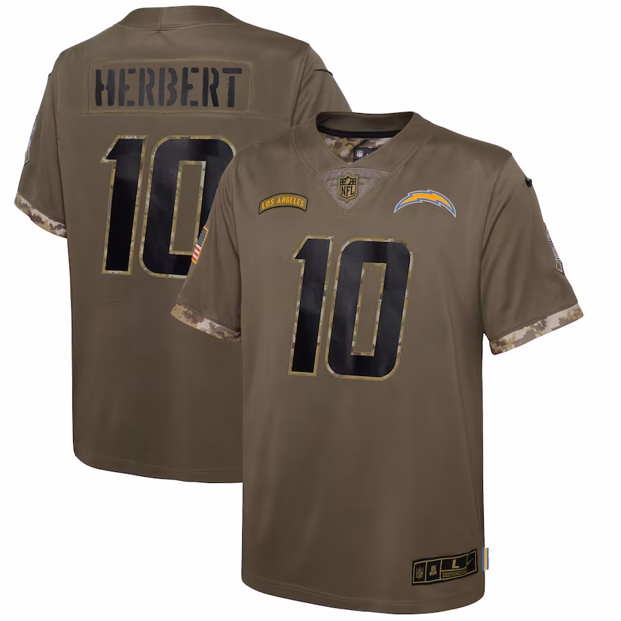 Youth Los Angeles Chargers Justin Herbert Nike Olive Salute To Service Player Limited Jersey