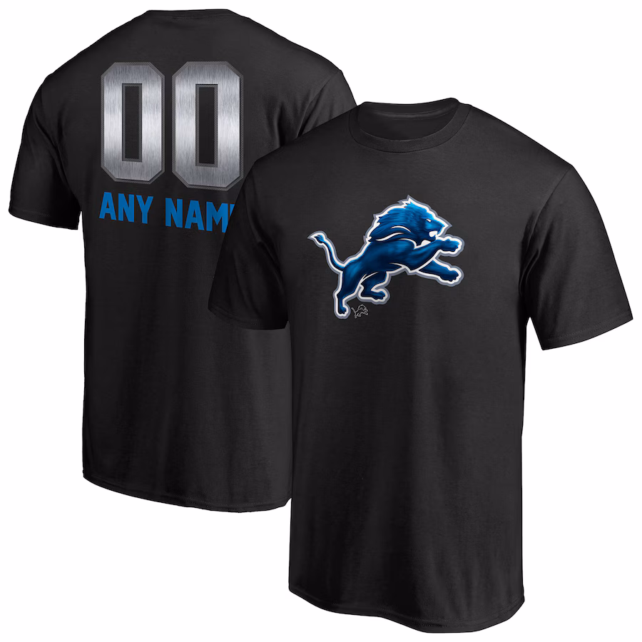 Men's Detroit Lions Black Personalized Midnight Mascot T-Shirt