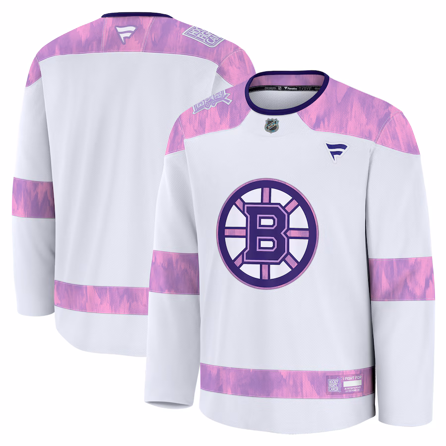 Men's Boston Bruins Fanatics White 2024 Hockey Fights Cancer Practice Jersey