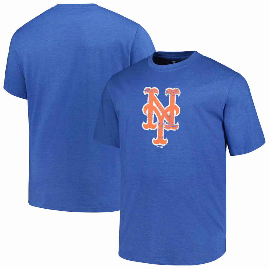 Men's New York Mets Profile Heather Royal Big & Tall Weathered Logo T-Shirt
