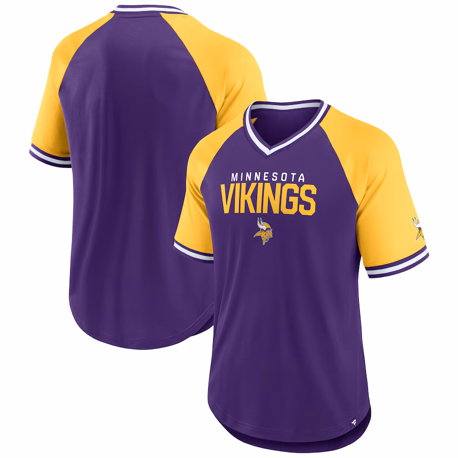 Men's Minnesota Vikings Fanatics Purple/Gold Hashmark Raglan T-Shirt