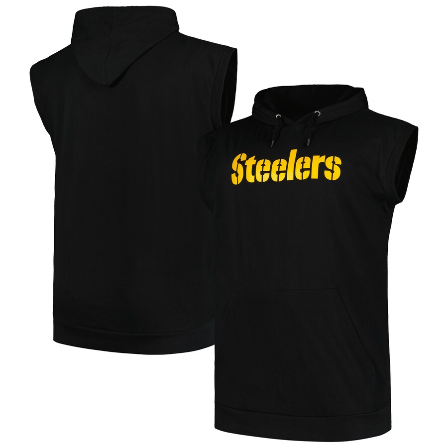 Men's Pittsburgh Steelers Fanatics Black Big & Tall Muscle Hoodie Sleeveless T-Shirt