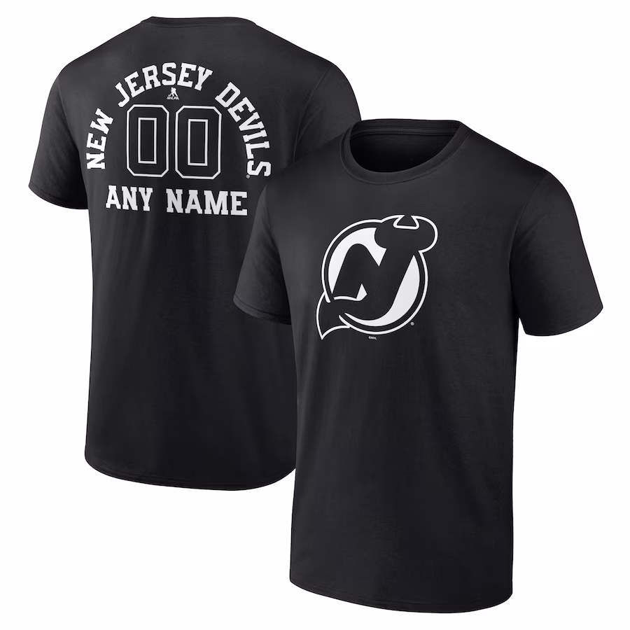 Men's New Jersey Devils Black Personalized Name & Number Monochrome T-Shirt