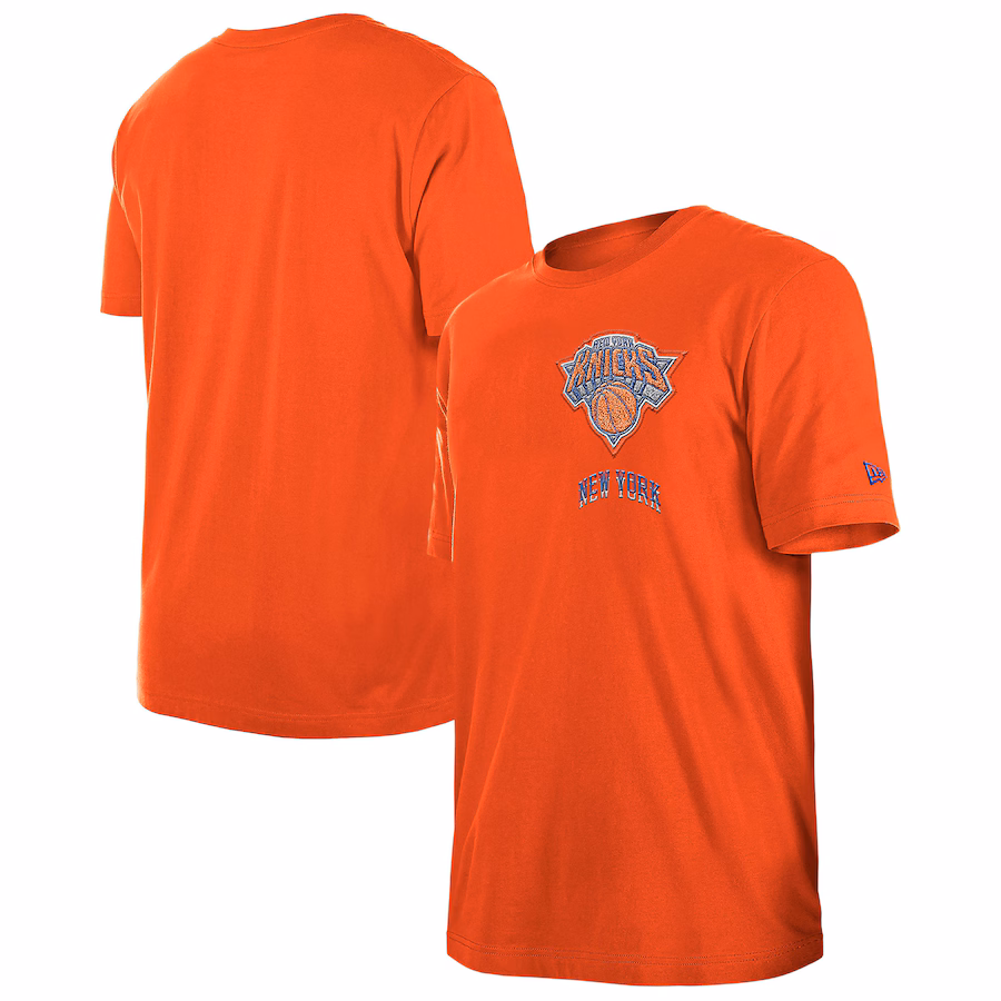 Men's New York Knicks New Era Orange 2024/25 City Edition Chenille Heavyweight T-Shirt
