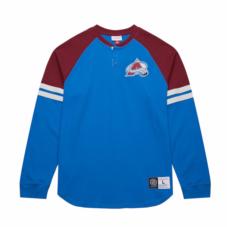 Men's Colorado Avalanche Mitchell & Ness Blue Thermal Henley Long Sleeve T-Shirt