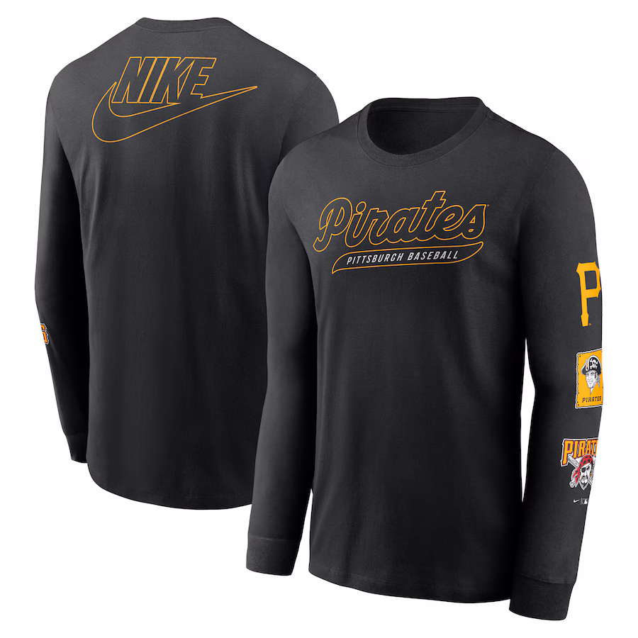 Men's Pittsburgh Pirates Nike Black Cooperstown Collection Knockout Long Sleeve T-Shirt