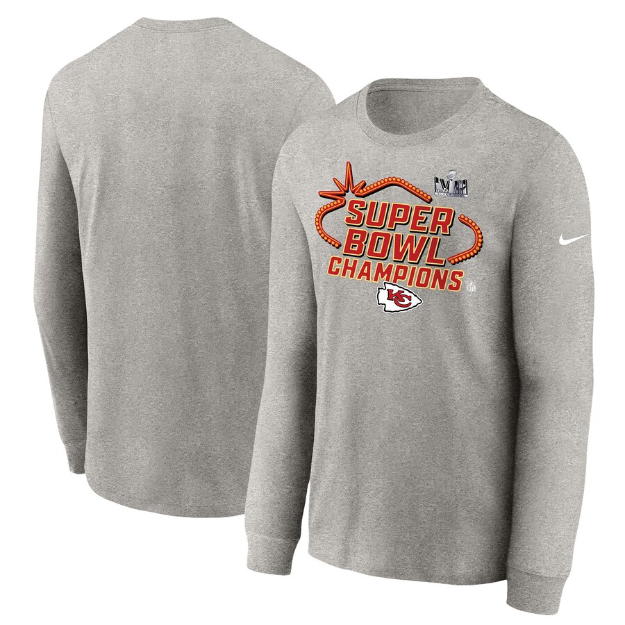Youth Kansas City Chiefs  Nike Gray Super Bowl LVIII Champions Locker Room Trophy Collection Long Sleeve T-Shirt