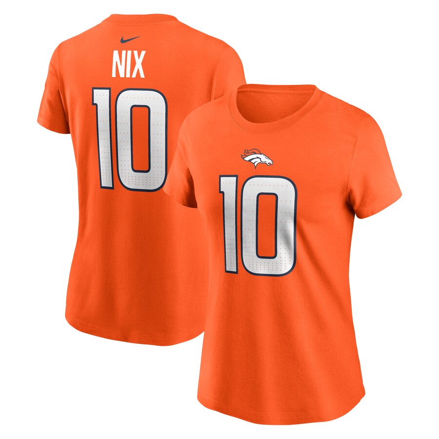 Women's Denver Broncos Bo Nix Nike Orange  Name & Number T-Shirt